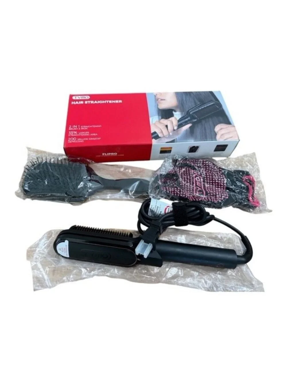 TYMO Flipro Hair Straightener Comb Brush 2 in 1 Flat Iron Anti Frizz 200M Ions